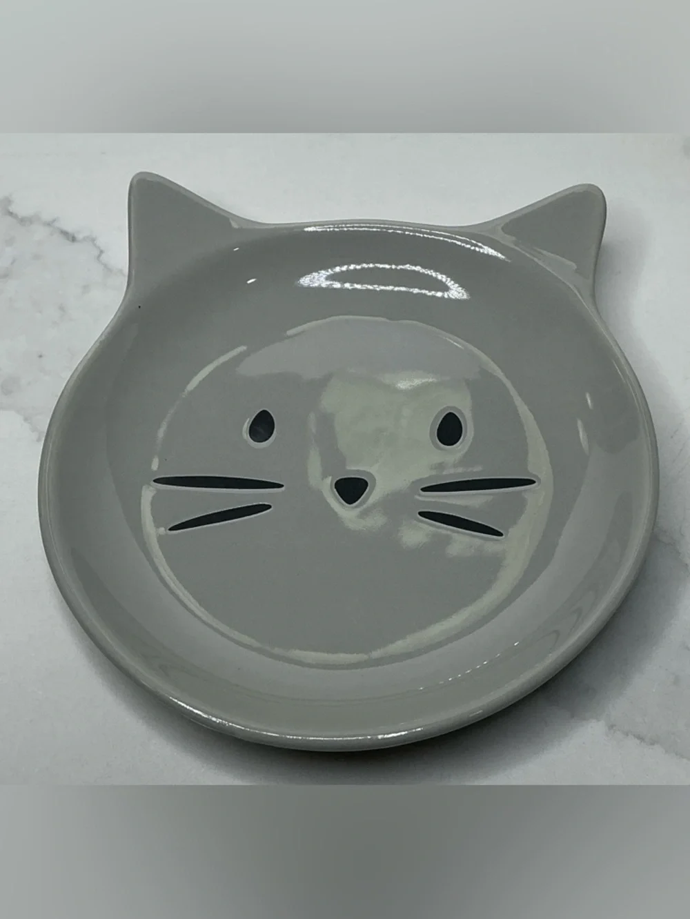 2 Signature Ceramic Bowl Cat Face Shaped Trinket Dish Gray New